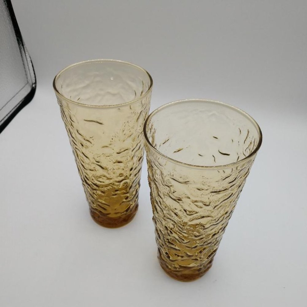 Anchor Hocking Milano Honey Gold Glasses - Mid Century Modern - Vintage